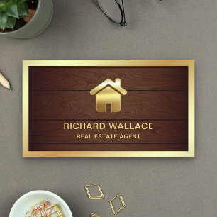 Rustic Hout Goud Folie Thuis Logo Vastgoedmakelaar Visitekaartje
