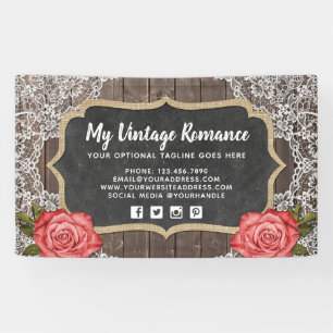 Rustic Hout & Kant Werk Bloem Krijtbord Landelijk Spandoek