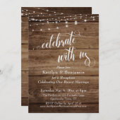 Rustic Hout & Lichten Feest met Ons Receptie Kaart (Voorkant / Achterkant)