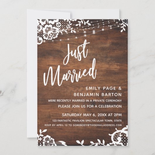 Rustic Hout, Lichten & Kanten Huwelijk Event Kaart (Voorkant)