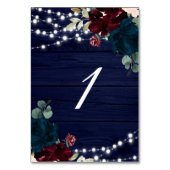 Rustic hout Marsala & Navy blauwe bloemen Kaart (Achterkant)