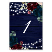 Rustic hout Marsala & Navy blauwe bloemen Kaart (Voorkant)