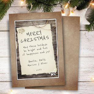 Rustic Hout Oud Papier Script Gelukkig Kerstmis Feestdagenkaart