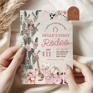 Rustic Hout Roze Meisje Eerste Rodeo Kaart