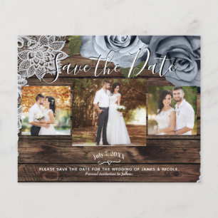 Rustic Hout Stofblauwe Rozen Foto Save the Date