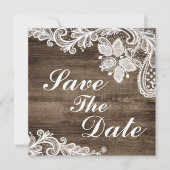 Rustic Hout & Vintage Kanten Huwelijk Sla de Datum Kaart (Voorkant)
