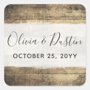 Rustic Hout Vintage Landelijke Trouwdatum Vierkante Sticker