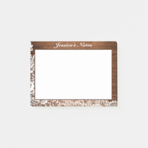 Rustic Hout & Witte Kant Custom Post-it® Notes