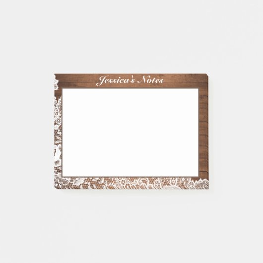 Rustic Hout & Witte Kant Custom Post-it® Notes (Voorkant)