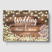 Rustic houten Baby's Breath Lichten en Kant Bruilo Gastenboek (Voorkant)