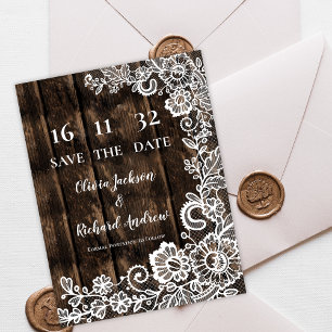 Rustic Houten Kant Bloemachtige Trouw Save the Dat Briefkaart
