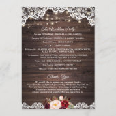 Rustic Houten Kant Bruidsroze Bourgondië Huwelijks Programma (Achterkant)