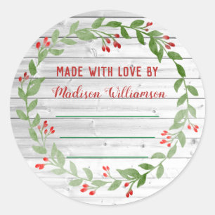 Rustic houten kerst inmaakbus Thuisgemaakte jam Ronde Sticker