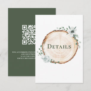 Rustic houten trouwkaart botanische details QR-cod Informatiekaartje