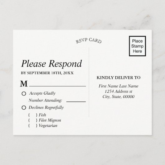 Rustic Houten Wit Roze Gouden Lijst | RSVP Maaltij Uitnodiging Briefkaart (Achterkant)