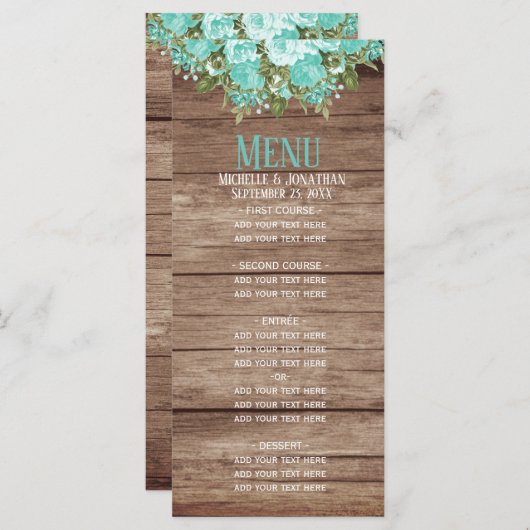 Rustic Houtsvat - Blauwgroen menu Floral (Voorkant / Achterkant)