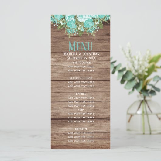 Rustic Houtsvat - Blauwgroen menu Floral (Staand voorkant)