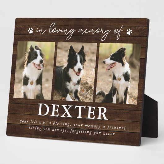 Rustic huisdier-herdenkingsplaquette met 3 foto's fotoplaat (Zijkant)