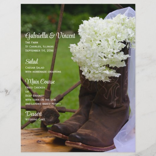 Rustic Hydrangea Cowboy Boots Western Wedding Menu (Voorkant)