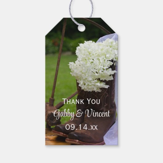 Rustic Hydrangea Cowboy Boots Westerne bruiloft Cadeaulabel (Voorkant)