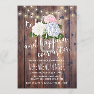 Rustic Hydrangea Floral Mason Jar Rehearsal Dinner Kaart