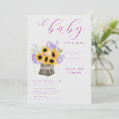 Rustic Hydrangea Sunflower Boho Girl Baby shower Kaart (Staand voorkant)