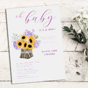 Rustic Hydrangea Sunflower Boho Girl Baby shower Kaart