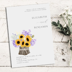 Rustic Hydrangea Sunflower Bouquet Elegant Wedding Kaart