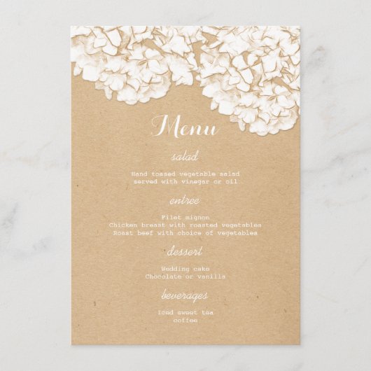 Rustic Hydrangeas Floral Wedding Menu (Voorkant)