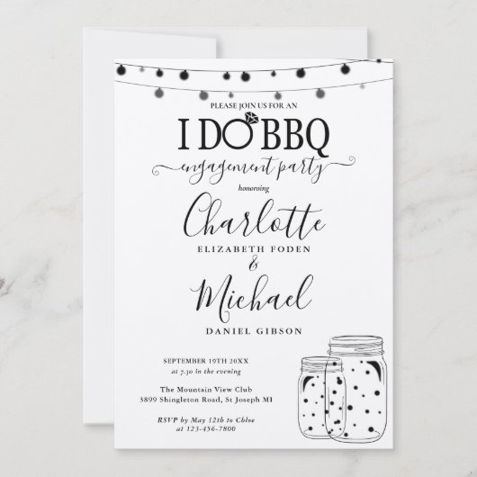 Rustic I Do BBQ Mason Jar String Lights Verloving Kaart (Voorkant)