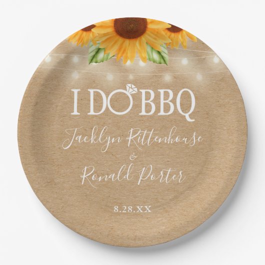 Rustic I Do BBQ Sunflower String Lights Verloving Papieren Bordje (Voorkant)