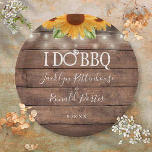 Rustic I Do BBQ Zonnebloem Slingerlichtjes Trouwfe Papieren Bordje