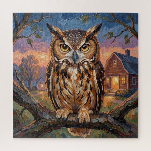 Rustic Impasto Great Horned Owl  Legpuzzel (Verticaal)