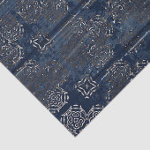 Rustic Indigo Blue Damask op gecrateerd hout Tissuepapier (Detail)