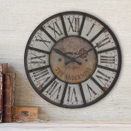 Rustic Industrial Farmhouse Custom Name Ronde Klok