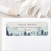 Rustic Ink Blue Navy Pine Bossen Mountain Adres Etiket (Insitu)