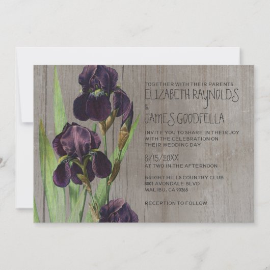 Rustic Iris Wedding Invitations Kaart (Voorkant)