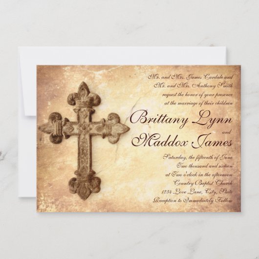 Rustic Iron Cross Distress Wedding Invitations Kaart (Voorkant)
