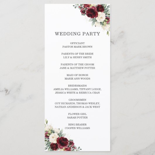Rustic Ivory Bourgogne Floral Wedding Programme (Dos)