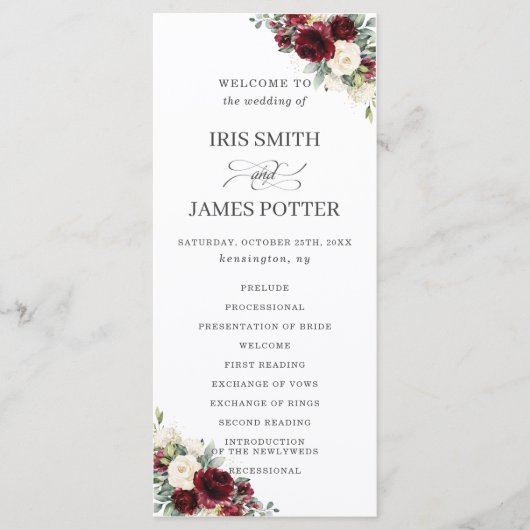Rustic Ivory Bourgogne Floral Wedding Programme (Devant)