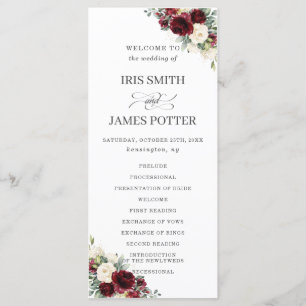 Rustic Ivory Burgundy Floral Wedding Programme Programma