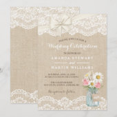 Rustic Ivory Burlap Lace Floral Mason Jar Wedding Kaart (Voorkant / Achterkant)