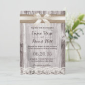 Rustic Ivory & Burlap Ribbon Laced Wood Wedding Kaart (Staand voorkant)