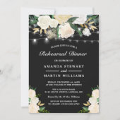 Rustic Ivory Floral String Lights Rehearsal Dinner Kaart (Voorkant)