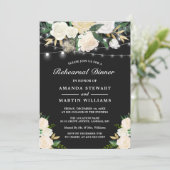 Rustic Ivory Floral String Lights Rehearsal Dinner Kaart (Staand voorkant)