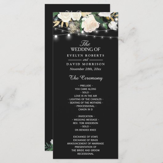 Rustic Ivory Floral String Lights Wedding Programm Programma (Voorkant / Achterkant)