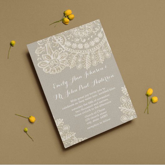 Rustic Ivory Heirloom Lace Wedding Invitations Kaart