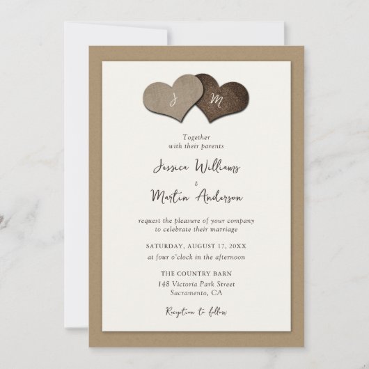 Rustic Ivory Kraft Paper Wedding Invitations Kaart (Voorkant)