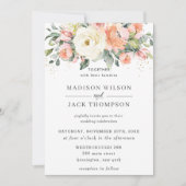 Rustic Ivory Oranje Peach Floral Greenery Wedding Kaart (Voorkant)
