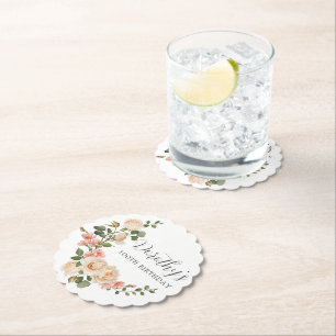 Rustic Ivory White Floral 100e verjaardag Kartonnen Onderzetters